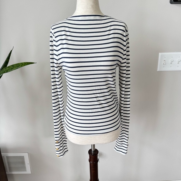 NWOT! J. Crew Vintage rib split-neck T-shirt with button cuffs in stripe - Picture 5 of 10